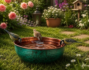 Handmade Copper Dog Bowl – Rustic Pet Water Bowl for Large Dogs – Outdoor Garden Pet Dish – Hammered Copper Basin