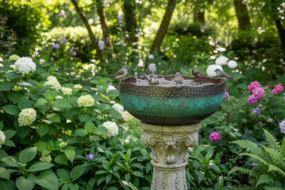 Luxury Copper Bird Bath Bowl | Handmade Rustic Garden Bird Bath | Outdoor Patio Bird Water Bowl | Farmhouse Garden Decor Gift