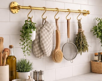 Perchero marroquí de latón: elegantes ganchos de pared con ganchos en forma de S para la entrada, la cocina y el baño.