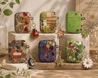 Ladybug Swirl AirPods Gen 1 2 3 4 Case, Cottagecore Earbuds Cover, Vintage Ladybird Aesthetic, Glossy Cute Nature AirPod Holder, No Keychain
