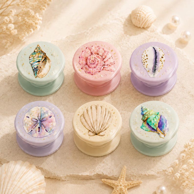 Pastel Seashell Phone Grip Set, Mermaid Coastal Pop Socket, Cute Shell ...