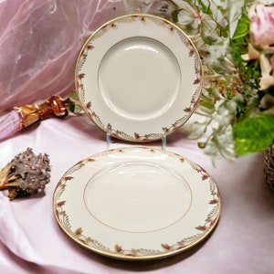 Vintage Lenox Essex Maroon Salad Plates - Set of 2 Gold Trimmed China