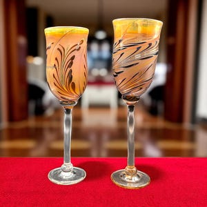 Vintage Set of 2 Craig Zweifel Art Glass Goblets Excellent Condition 9.5 to 10 Inches Circa 1980-1990s