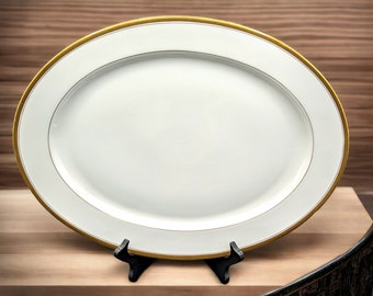 Vintage H & C Selb Heinrich Porcelain Large Serving Platter: Gold Greek Key, 1930s Bavaria, 16"