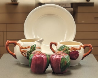 Juego de anfitriona vintage de manzana franciscana: tazón para servir, crema, azúcar, sal y pimienta