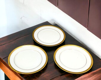 Vintage H&C Selb Heinrich Bread Plates: Gold Greek Key Paragon, Set of 3