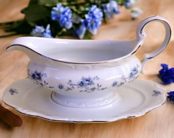 Vintage Gravy Boat & Underplate Blue Garland (Bavarian Backstamp) by JOHANN HAVILAND 1974 - 1990