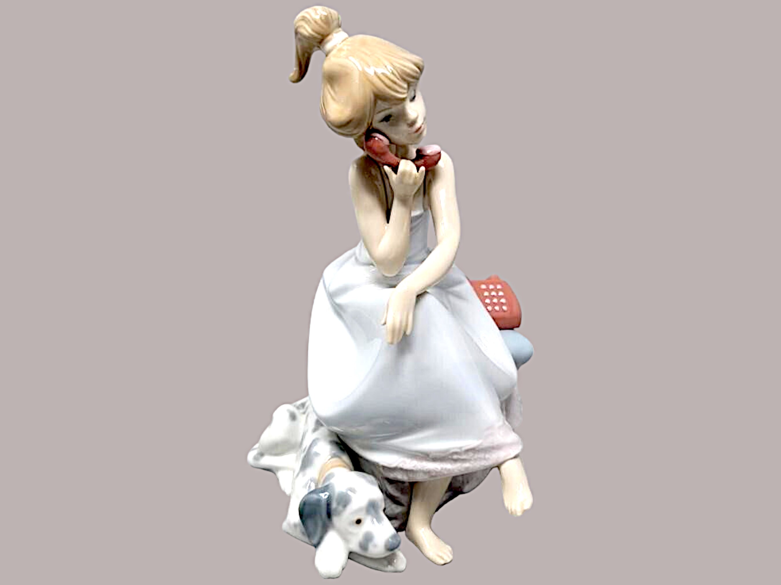 Vintage Lladro Chit Chat 5466 Young Girl on Phone With Dalmation