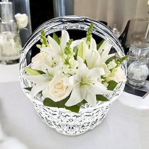 Vintage Block Crystal Tulip Basket: Elegant Handled Brides Basket, Poland