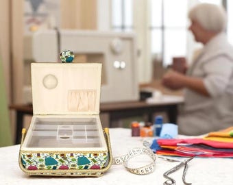 Large Fabric Covered Sewing Basket with Insert Tray and Accessories Perfect for Your Craft Storage