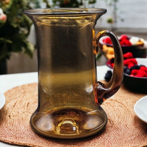 Large Amber Glass Hand-Blown Tankard is a True Work of Art, Standing at a Graceful 8 Inches in Height