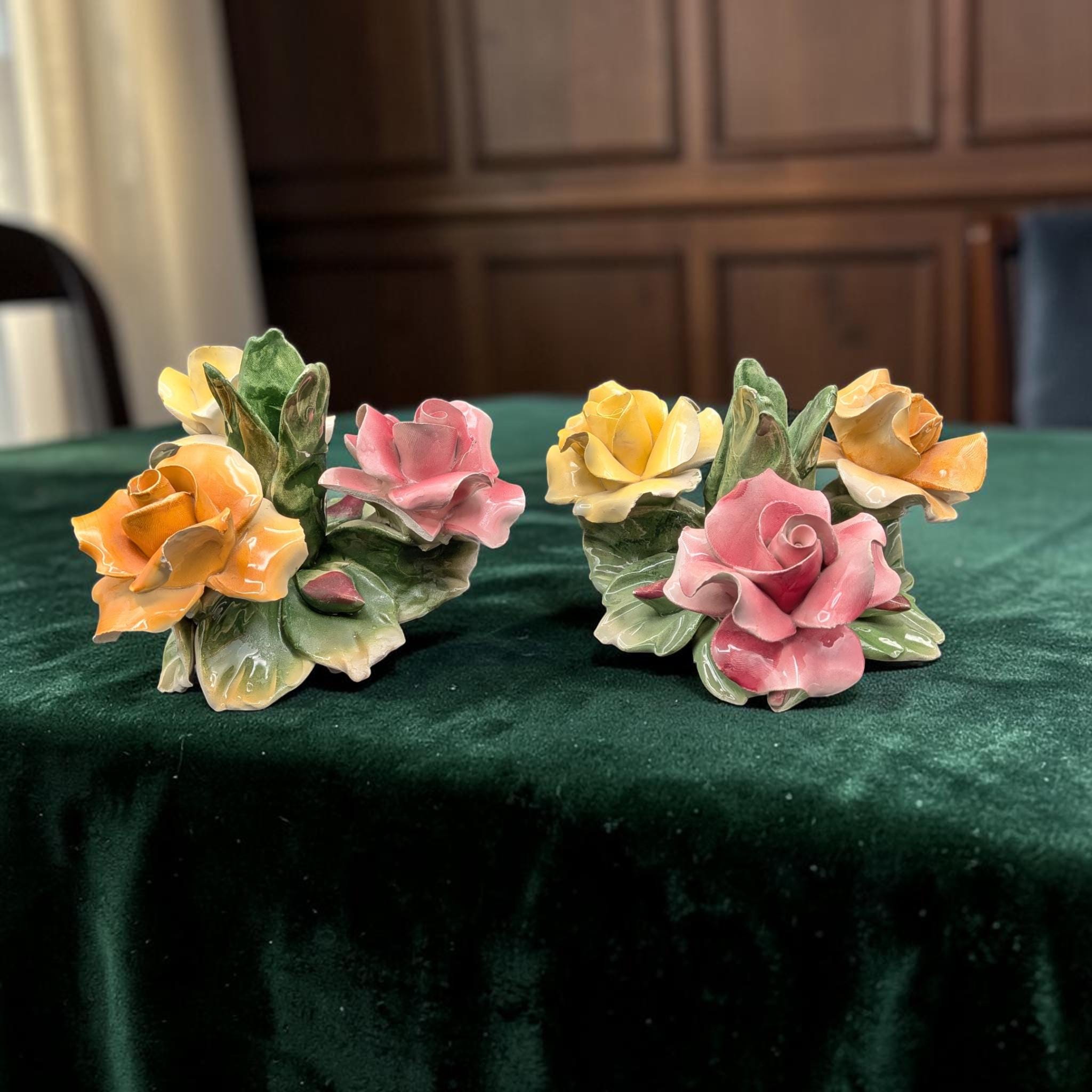 a122 MADE IN ITALY 陶器 アンティーク オブジェ置物 フラワー Vintage Italian Porcelain Flowers - Etsy