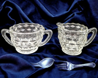 Clear Glass Cubist Sugar and Creamer Set: Minimalist Tableware