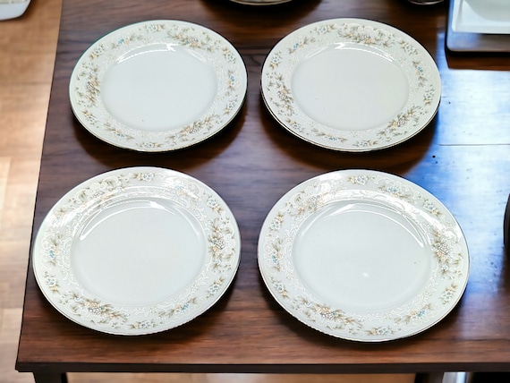 Rare Noritake Ireland Bone China Bread Plates: Blue Tan Floral