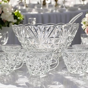 Vintage Anchor Hocking Arlington Punch Bowl Set: 18 Piece Crystal