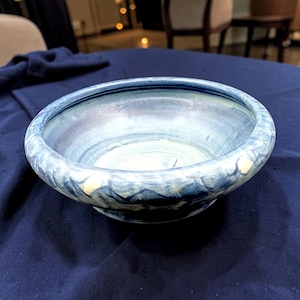 Antique Peters and Reed Landsun Matte Blue Art Pottery Bowl 9.25" Arts & Crafts Ohio c1920s