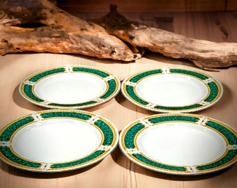 Set of 4 Farberware Emerald Garden 8 Inch Salad Plates 4139 Gold and Green  Discontinued 1998