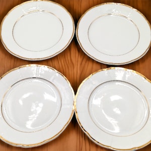 Baum Bros. Fine Bohemian China &quot;Princess&quot; Pattern SET OF 4 Salad Plates 7.5 Inches Czechoslovakia Blue Backstamp By Thun