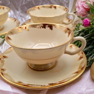Vintage Lenox Essex Maroon Cup and Saucer Set: Gold Trimmed China