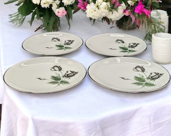 Platos de pan bávaros Stonegate: rosa medianoche, detalles platino (juego de 4)