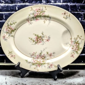 Theodore Haviland Apple Blossom Serving Platter: Cream, Pink Flowers, Gold Edge (11.5 Inches)