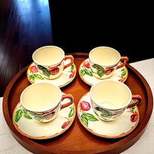 Vintage Franciscan Apple Pattern Set of 4 Teacups and Saucers Made in USA