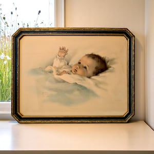 Vintage Bessie Pease Gutmann &quot; Awakening &quot; Collector Lithograph Print in Original Frame 13 1/2 X 17 1/2 Inches Circa 1910