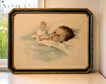 Original Vintage Bessie Pease Gutmann Lithograph Titled 'awakening