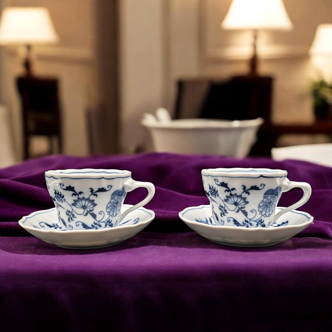 Blue Danube Cup and Saucer Set of 2: Blue Onion Floral China Circa 1960 ...
