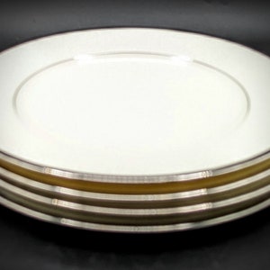 Elegant Set of 4 Noritake Paris 6727 Bone China 8 Inch Salad Plates - Cream with Platinum Trim