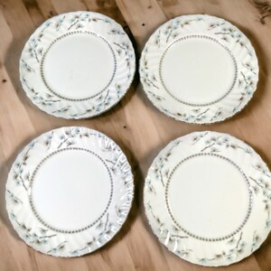 Vintage Set of 4 Mikasa Buena Vista 9314 Salad Plates 8&quot; Fine China, Pine Branches, Swirl Rim Mid Century