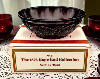 Vintage Avon Cape Cod Ruby Glass Bowl: Centennial Edition in Box, 8"