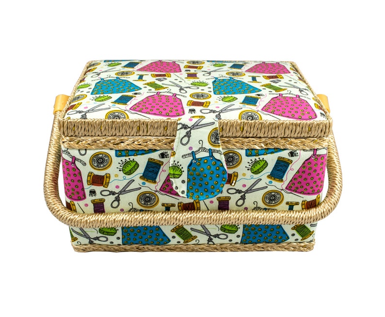 Medium Size Fabric Covered Sewing Basket W/ Insert Tray and Etsy