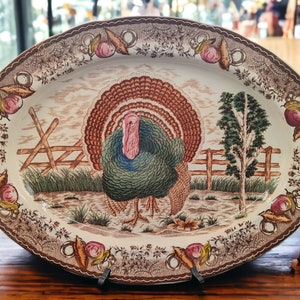 Vintage Large 20 Inch Turkey Platter is a Delightful Piece That Adds a Touch of Rustic Charm to Your Holiday Table Setting