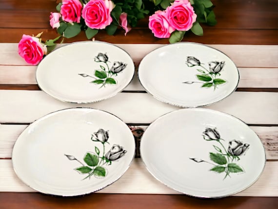 Stonegate Bavarian Salad Plates: Midnight Rose, Platinum Trim, Set