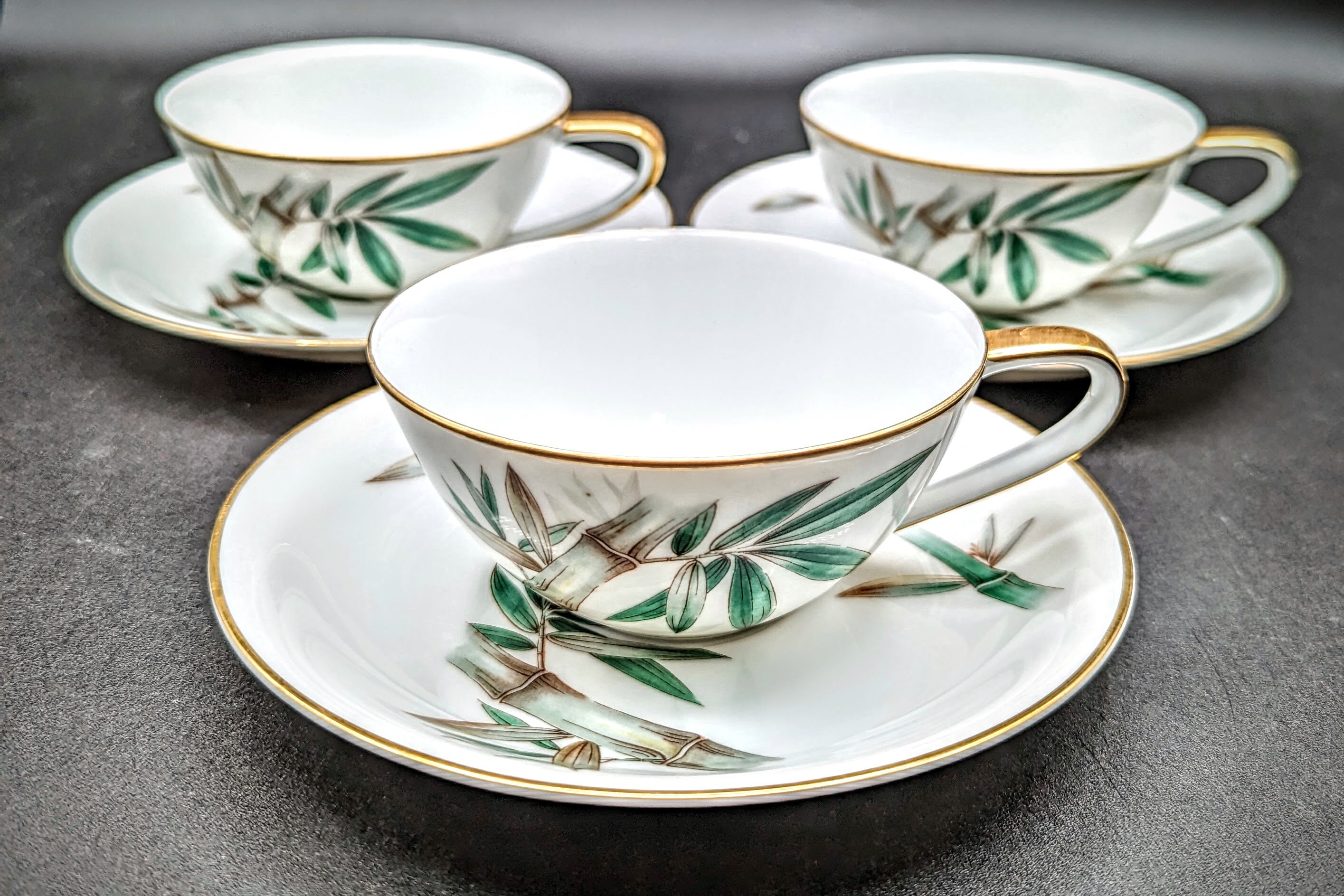Noritake CANTON BAMBOO Pattern 5027 Set of 3 Tea Cups and Noritake CANTON BAMBOO Pattern 5027 Set of 3 Tea Cups and