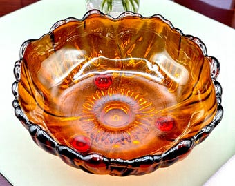 Vintage Large Amber Glass Scalloped Bowl 10.5": Colony Indiana Glass, 1950s