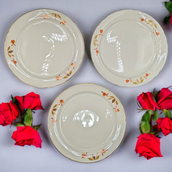 Set of Three 8.25 Inch Salad Plates By Hall Superior China Autumn Leaf Jewel