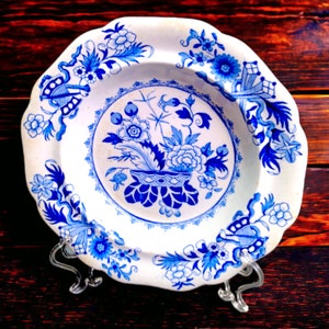 Antique Ironstone Bowl: C. Meigh & Son Hanley, Blue Floral Fern Design