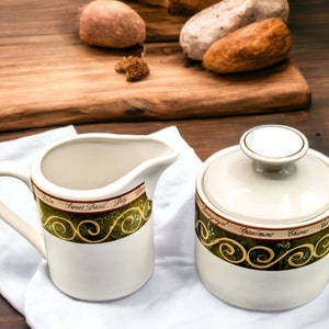 Vintage American Atelier Stoneware Creamer and Sugar Bowl Set: Bouquet Garni Design