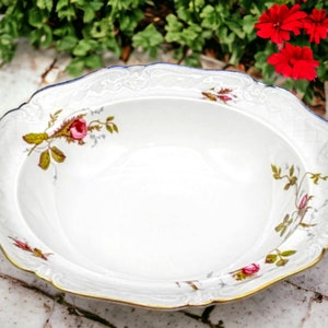 Vintage Royal Heidelberg Rose Briar Serving Bowl: 8.75&quot; Embossed Porcelain