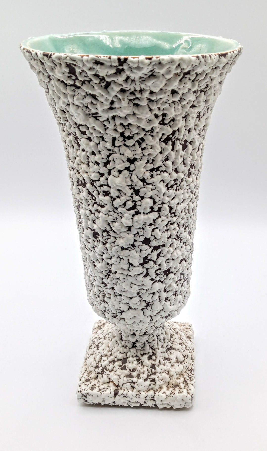 Midcentury Splatter Ware Art Pottery Footed Vase 11 Inches Etsy