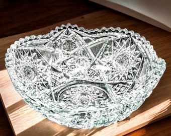 Vintage Pressed Glass Console Bowl, Scalloped Rim EAPG 10"