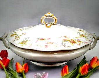 Vintage Theodore Haviland France Limoges France Covered Vegetable Bowl /Tureen with Lid 10 Inches