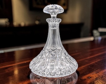 Vintage Crystal Ship Decanter Heavy Cut Glass Whiskey Liquor Decanter with Stopper 9.25"