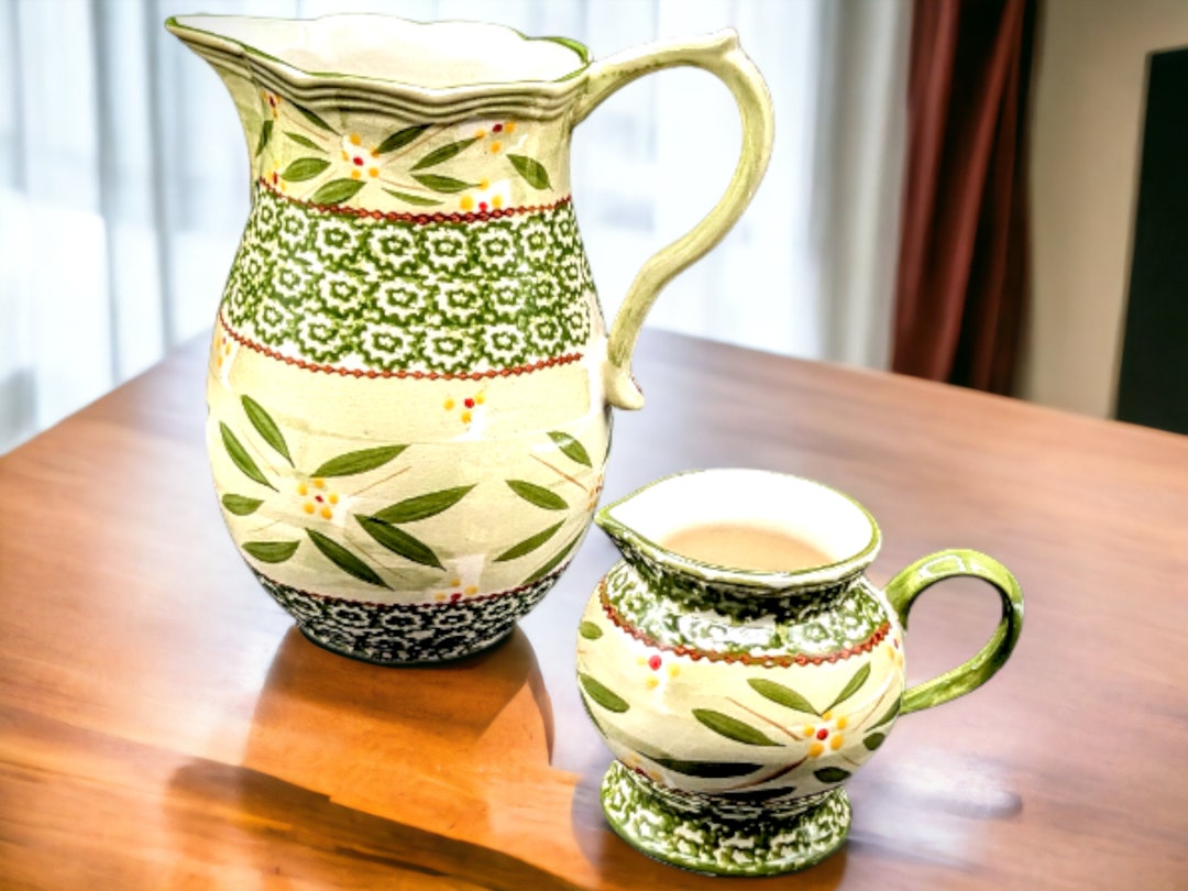 Temptations Old World Green Water Pitcher and Creamer Oven Safe