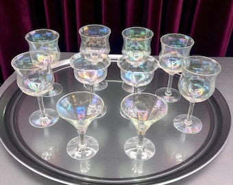 Vintage Iridescent Glassware Set – 6 Goblets, 2 Sherbet and 2 Martini