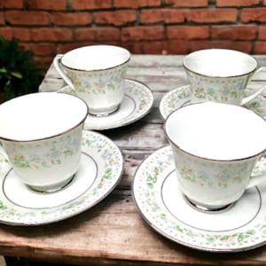 Vintage Set of 4 Noritake Spring Song 2354 Cups and Saucers Pristine Condition Circa 1970s