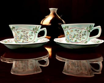 Juego de tazas de té vintage Calyx Ware con diseño de pájaro de Singapur, hierro inglés (juego de 2)