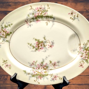 Theodore Haviland Apple Blossom Platter: Vintage Cream China with Pink Flowers